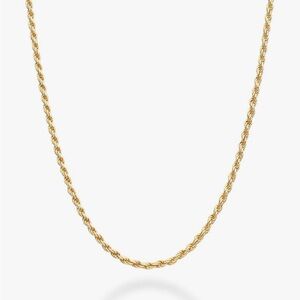 Italian 925 Sterling Silver, 18K Gold Plated 1.5mm Diamond-Cut Rope Necklace
